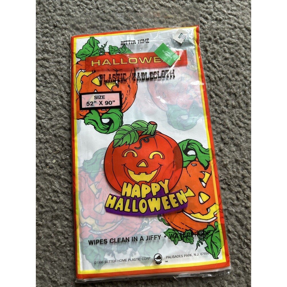 Vintage Halloween 90s Pumpkins 1996 Better Homes Plastic Tablecloth 52" X 90"